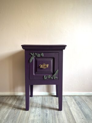 'Gilded Fern' – Donkerpaars koloniaal kastje met bloemen B40xD34xH62 cm - Afbeelding 6