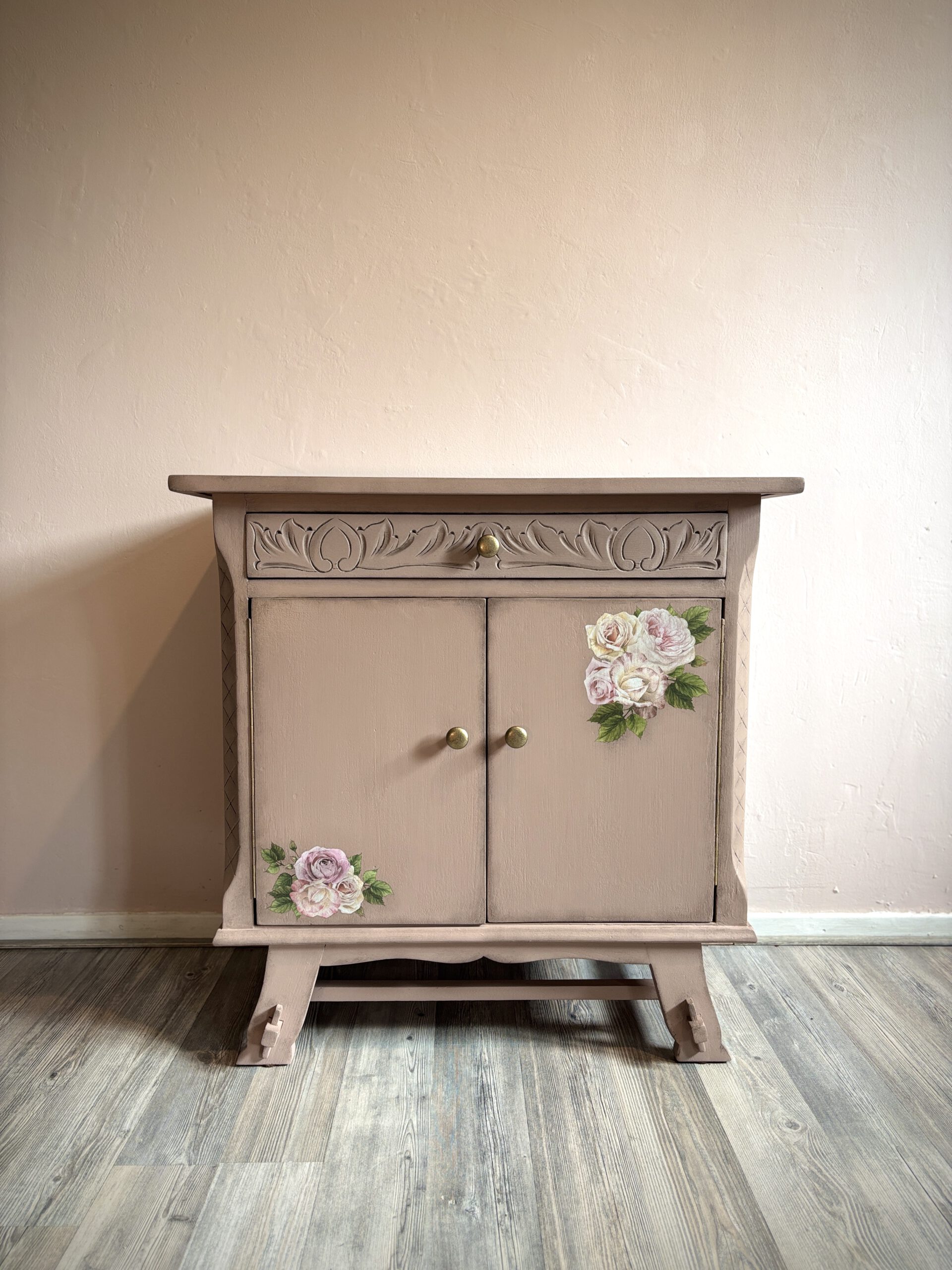 'Dusty Rose' - Oudroze kastje met bloemen transfer B65xD35xH64 cm - Afbeelding 11