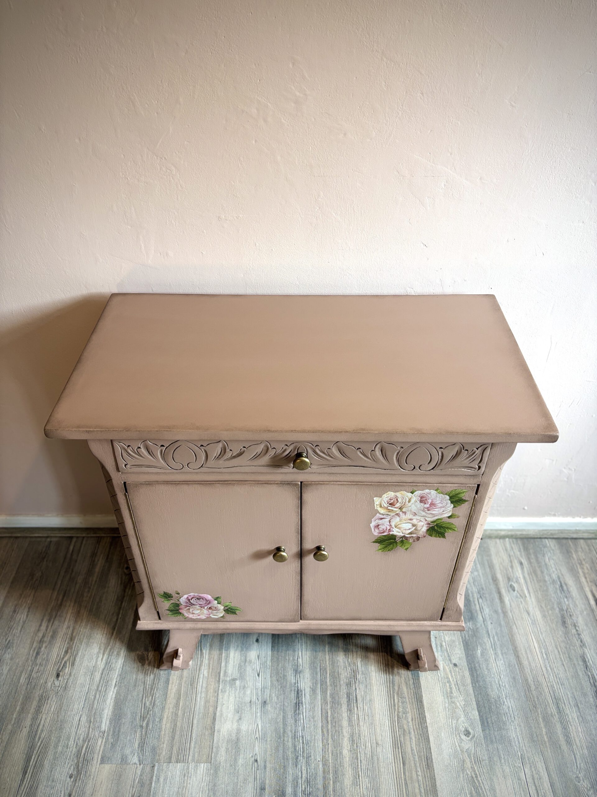 'Dusty Rose' - Oudroze kastje met bloemen transfer B65xD35xH64 cm - Afbeelding 5
