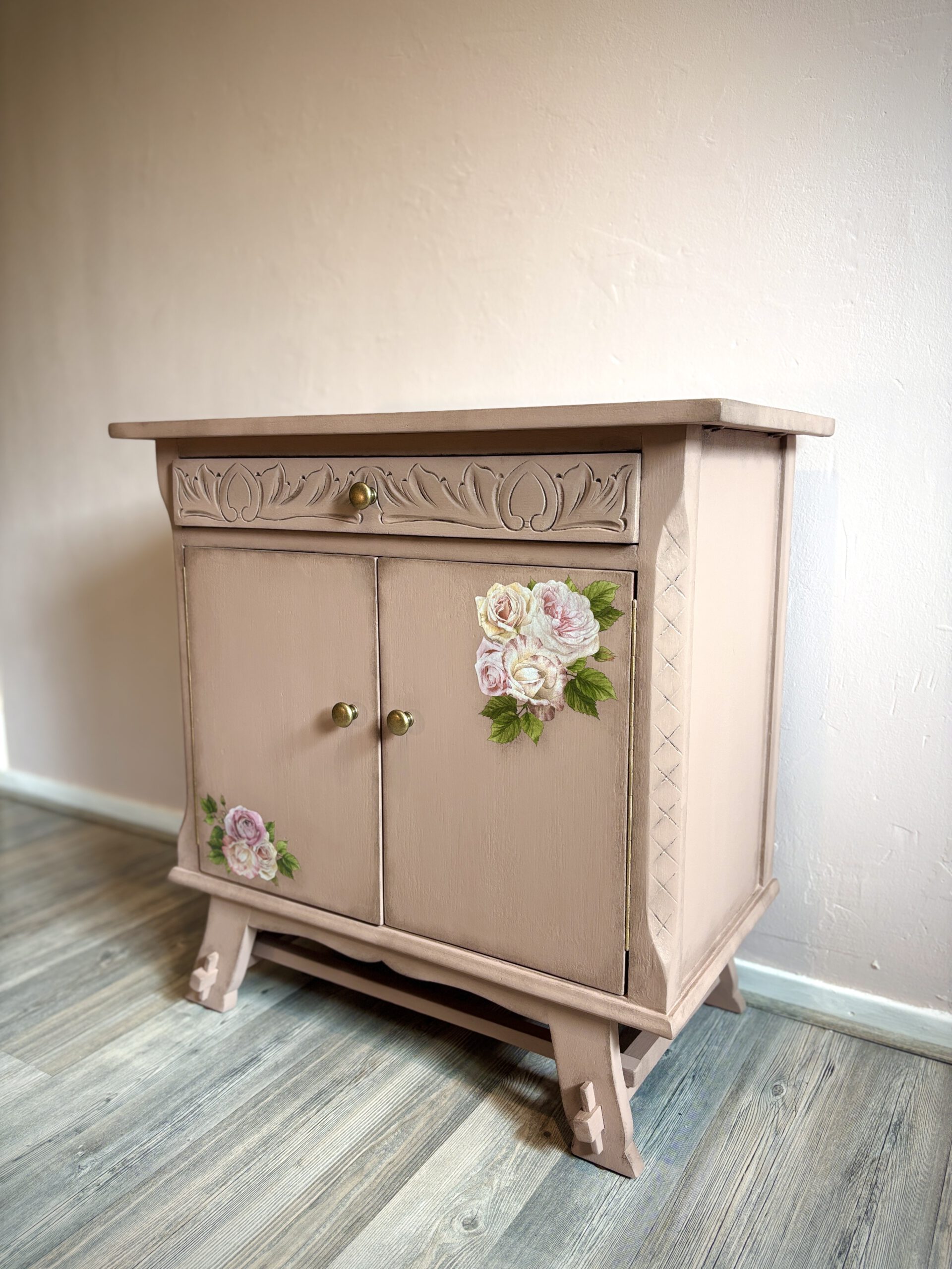 'Dusty Rose' - Oudroze kastje met bloemen transfer B65xD35xH64 cm - Afbeelding 8