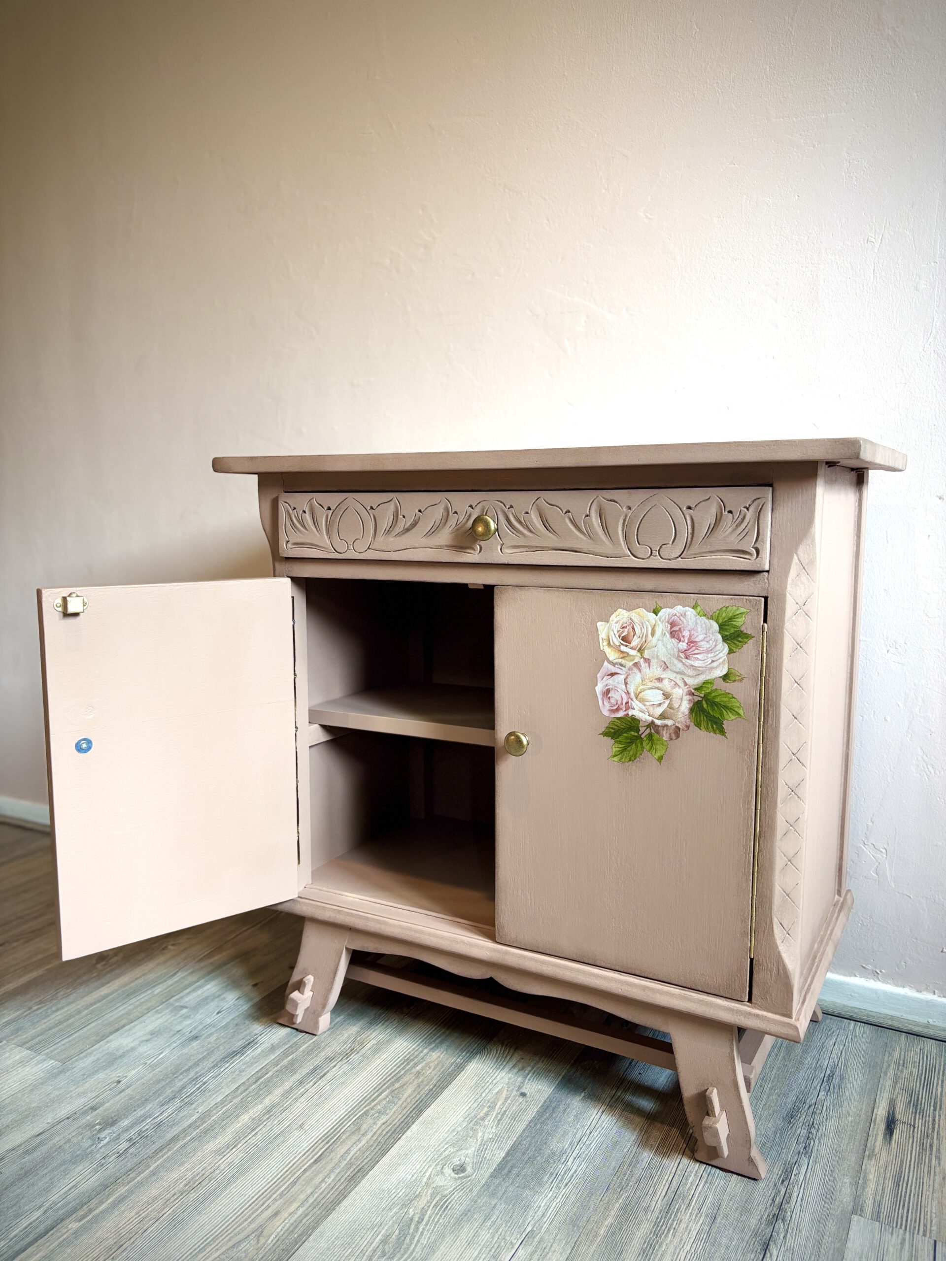 'Dusty Rose' - Oudroze kastje met bloemen transfer B65xD35xH64 cm - Afbeelding 10