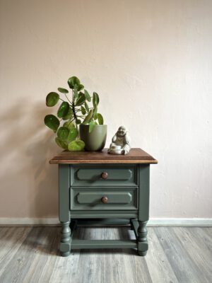 'Little Everwood' - Koloniaal groen/ houtkleurig ladekastje B44,5xD34xH45 cm