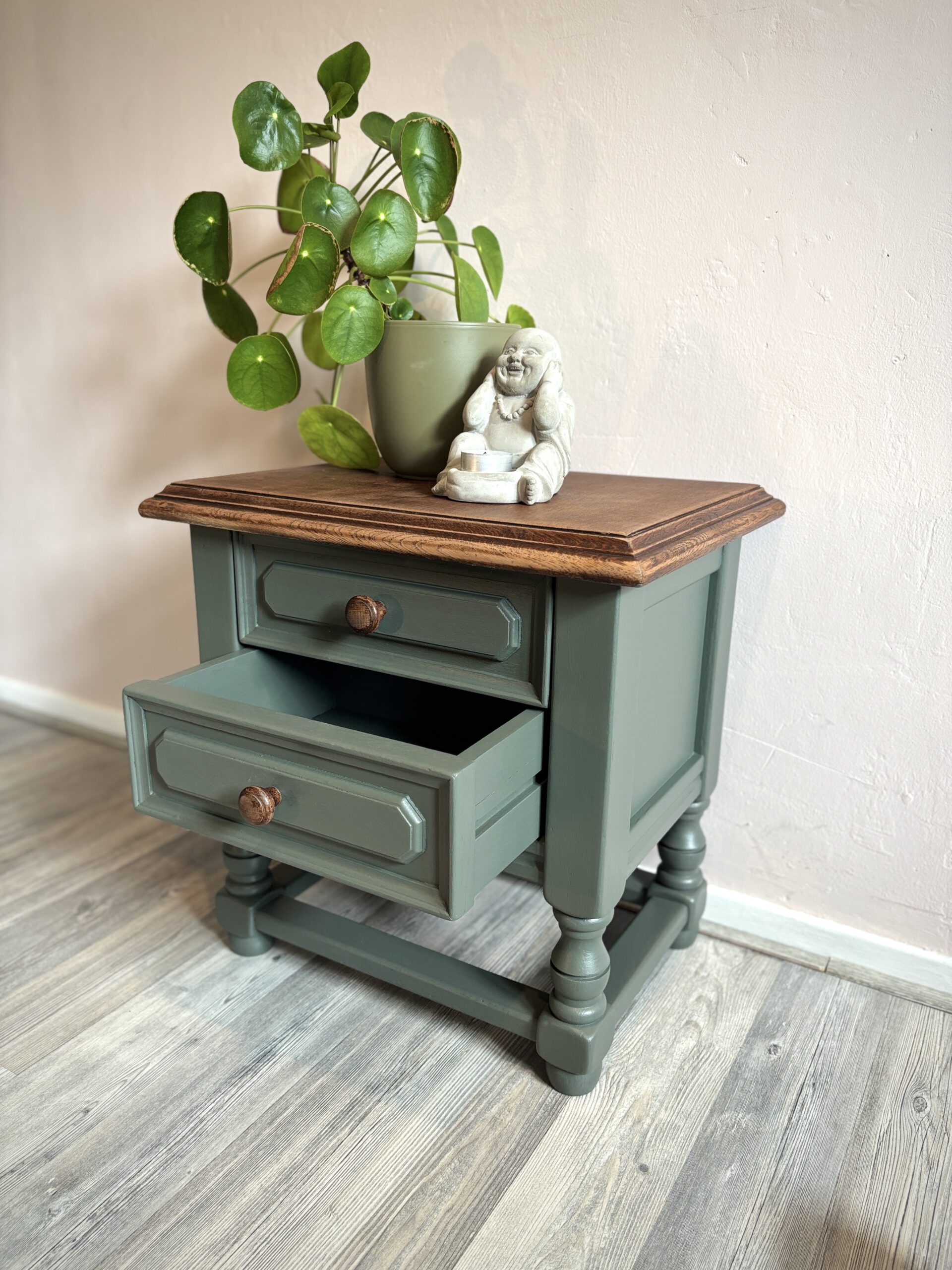 'Little Everwood' - Koloniaal groen/ houtkleurig ladekastje B44,5xD34xH45 cm - Afbeelding 4