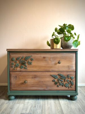 'Everett Bloom' - Ladekast groen/houtkleurig met bloemen B80xD44xH57 cm