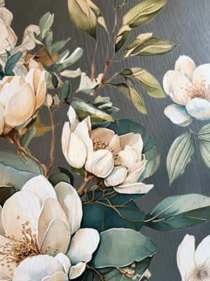 'Magnolia Secret' - Groen/ houtkleurige archiefkast met bloemen B46xD36xH114,5 - Afbeelding 14