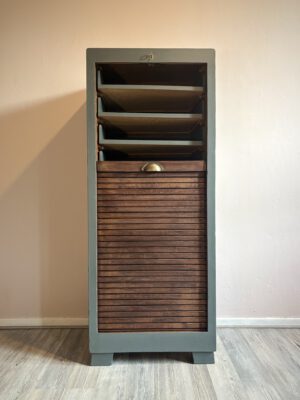 'Magnolia Secret' - Groen/ houtkleurige archiefkast met bloemen B46xD36xH114,5 - Afbeelding 4