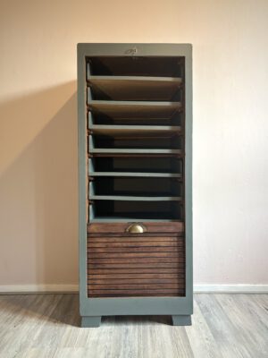 'Magnolia Secret' - Groen/ houtkleurige archiefkast met bloemen B46xD36xH114,5 - Afbeelding 6