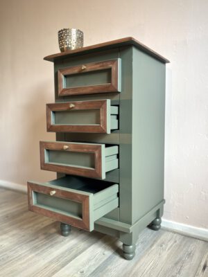 'Dusky Willow' - Groen/ houtkleurig charmant ladekastje B40xD35,5xH76 cm - Afbeelding 6