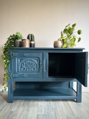 'Indigo Mist' - Donkerblauw koloniaal dressoir B99,5xD40xH70 cm - Afbeelding 4