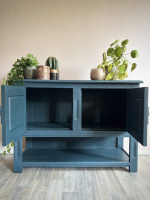 'Indigo Mist' - Donkerblauw koloniaal dressoir B99,5xD40xH70 cm - Afbeelding 3