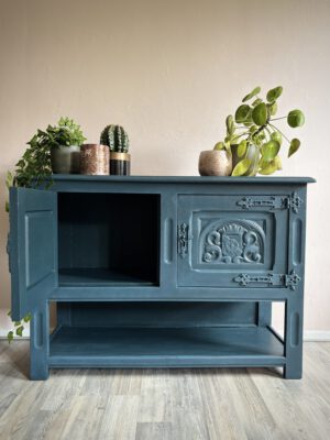 'Indigo Mist' - Donkerblauw koloniaal dressoir B99,5xD40xH70 cm - Afbeelding 2