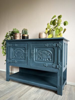 'Indigo Mist' - Donkerblauw koloniaal dressoir B99,5xD40xH70 cm - Afbeelding 5