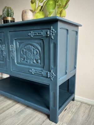 'Indigo Mist' - Donkerblauw koloniaal dressoir B99,5xD40xH70 cm - Afbeelding 6